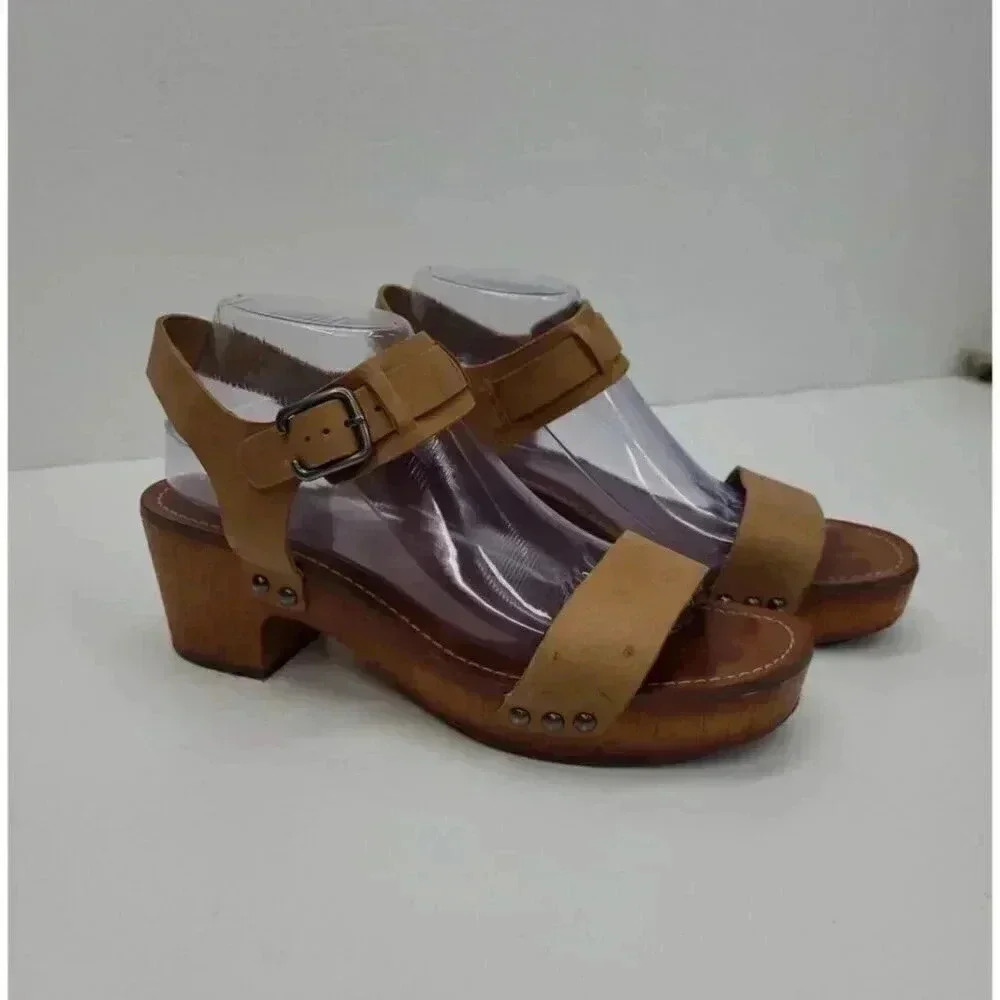 Lucky Brand Chunky Heeled Open Toed Sandals Women's Size 9.5 "Wood" Bottom Y2K